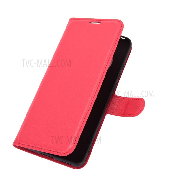 Litchi Skin Leather Phone Protective Cover Shell with Wallet and Stand for Huawei Mate 40 Pro - Red-6