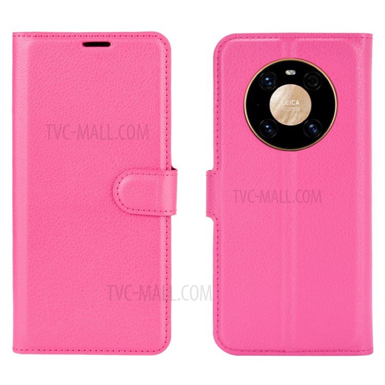 Litchi Skin Leather Phone Protective Cover Shell with Wallet and Stand for Huawei Mate 40 Pro - Rose-1