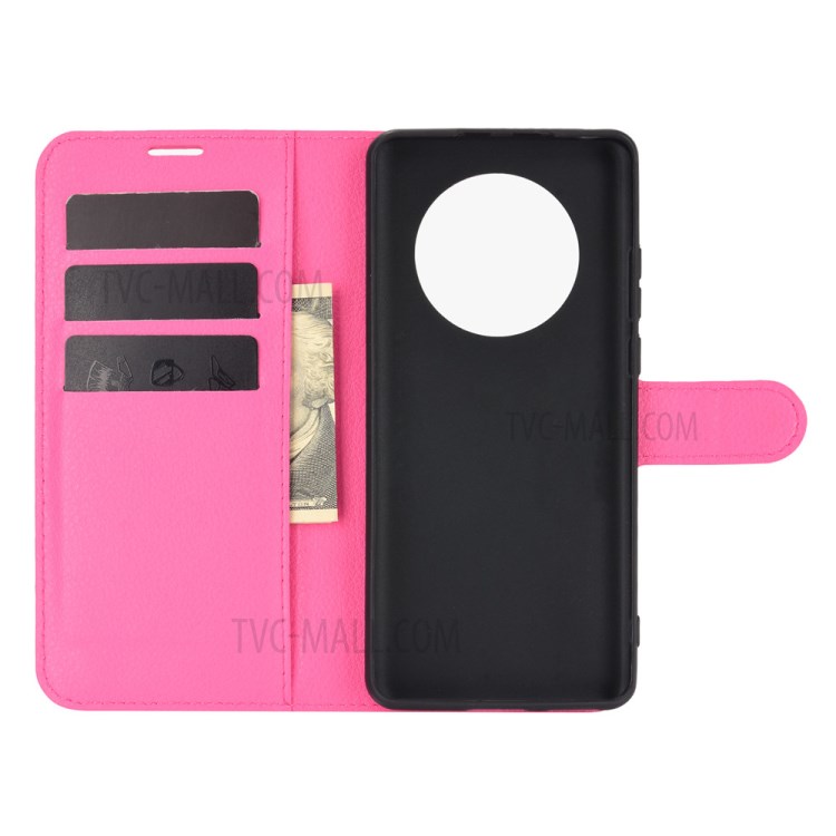 Litchi Skin Leather Phone Protective Cover Shell with Wallet and Stand for Huawei Mate 40 Pro - Rose-3