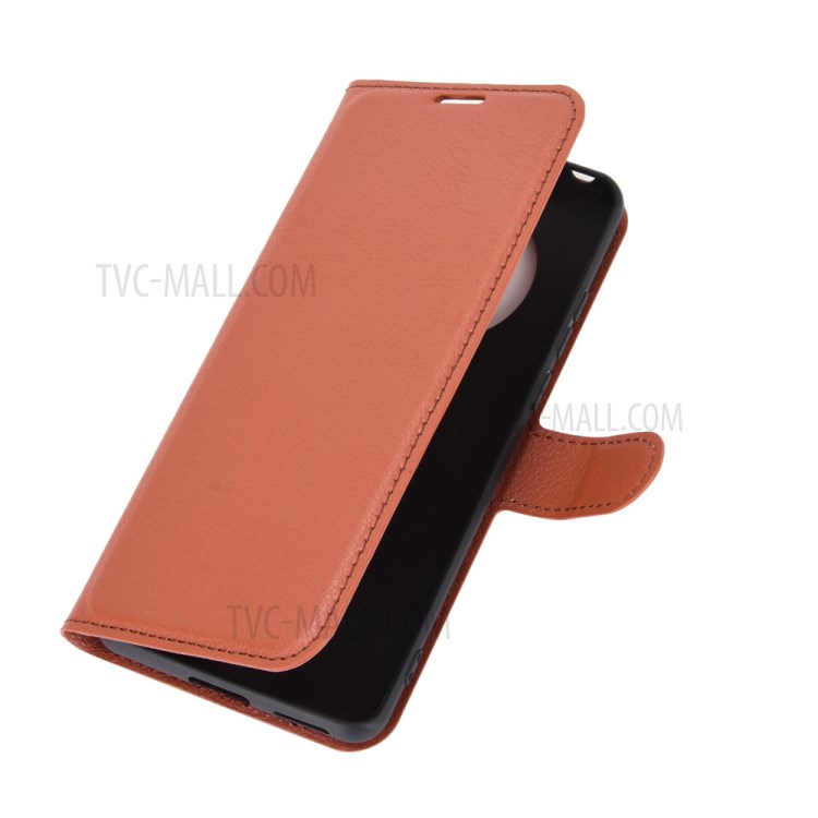 Litchi Skin Leather Phone Protective Cover Shell with Wallet and Stand for Huawei Mate 40 Pro - Brown-6
