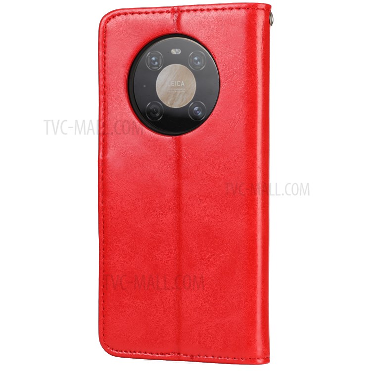 Crazy Horse Texture Leather Folio Flip Phone Cover Case for Huawei Mate 40 - Red-3