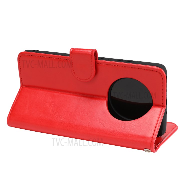 Crazy Horse Texture Leather Folio Flip Phone Cover Case for Huawei Mate 40 - Red-6