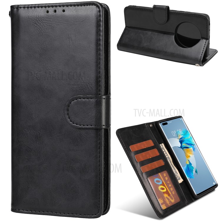 Crazy Horse Texture Leather Flip Phone Stand Case for Huawei Mate 40 Pro - Black-1