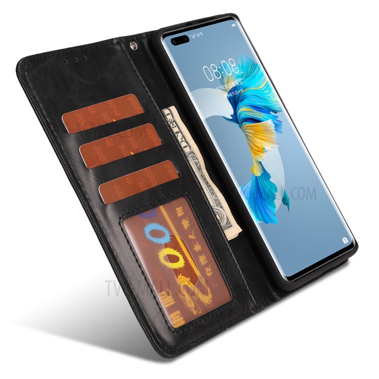 Crazy Horse Texture Leather Flip Phone Stand Case for Huawei Mate 40 Pro - Black-4