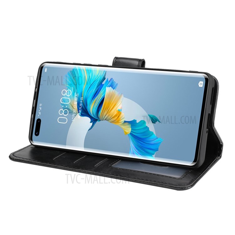 Crazy Horse Texture Leather Flip Phone Stand Case for Huawei Mate 40 Pro - Black-5