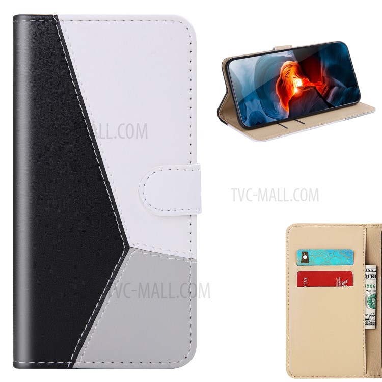 Tricolor Pattern PU Leather with Stand Case for Huawei P smart 2021/Y7a - Black/White/Grey-1