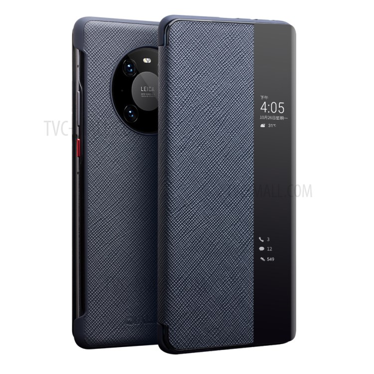QIALINO Leather Phone Cover Case with Smart Visual Window for Huawei Mate 40 - Blue-1