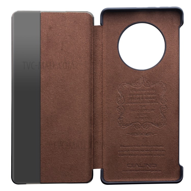 QIALINO Leather Phone Cover Case with Smart Visual Window for Huawei Mate 40 - Blue-5