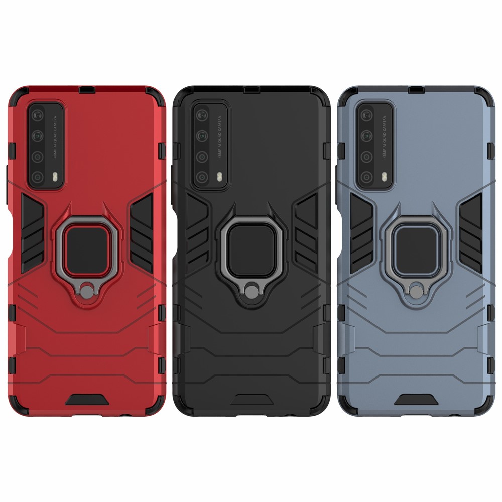 Dual-Layer TPU + PC Hybrid Phone Hülle + Fingerring Kickstand Für Huawei P Smart 2021/Y7a - Schwarz