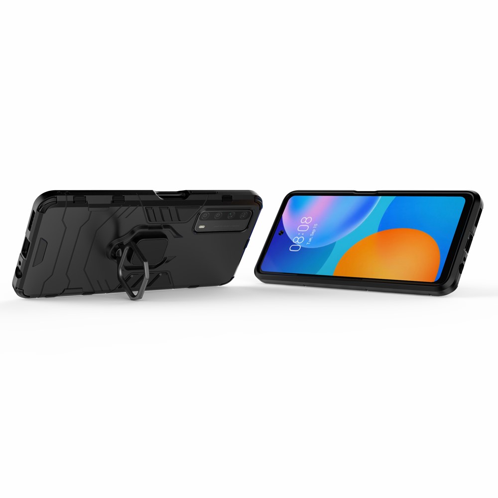 TPU de Camada Dupla + PC Híbrido de Telefone + Anel de Dedo Kickstand Para Huawei P Smart 2021/y7a - Preto