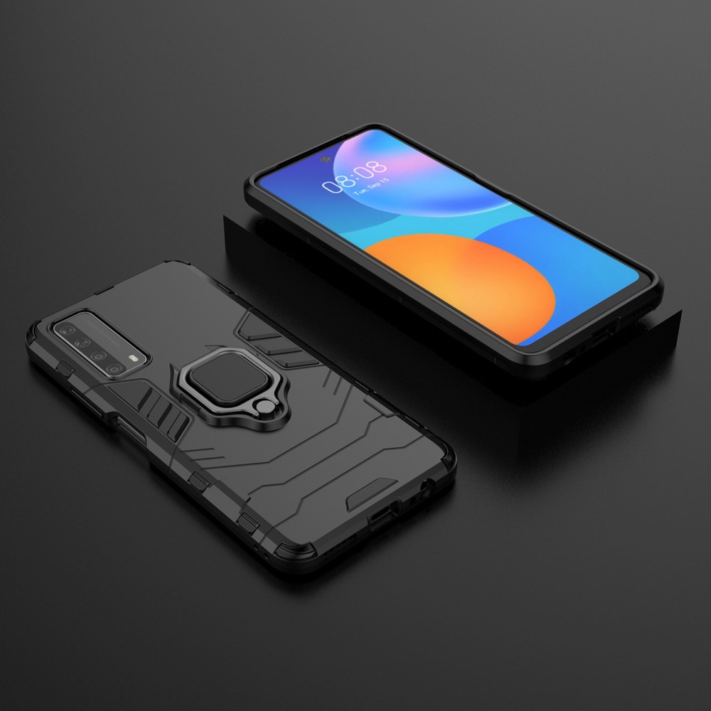 TPU Dual-Layer + PC Cassa Del Telefono Ibrida + Cavalletto Anello Per Huawei P Smart 2021 / Y7A - Nero-8