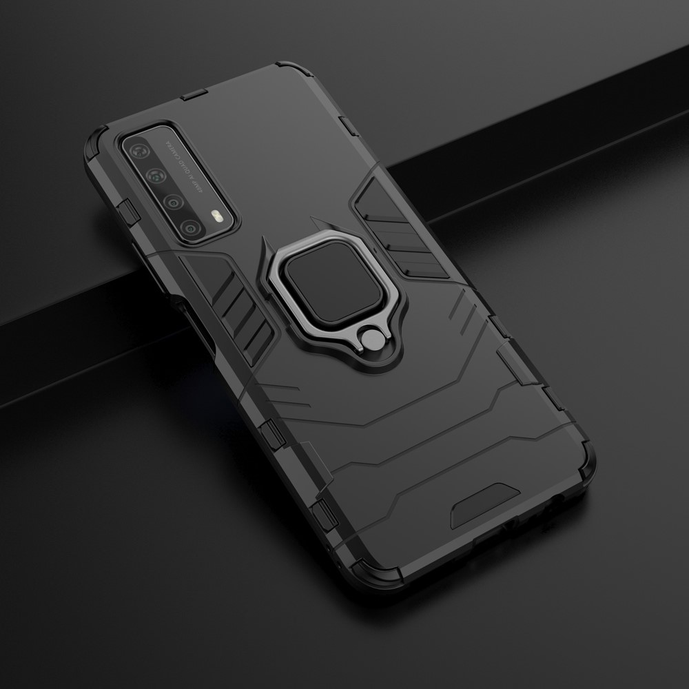 Dual-Layer TPU + PC Hybrid Phone Hülle + Fingerring Kickstand Für Huawei P Smart 2021/Y7a - Schwarz