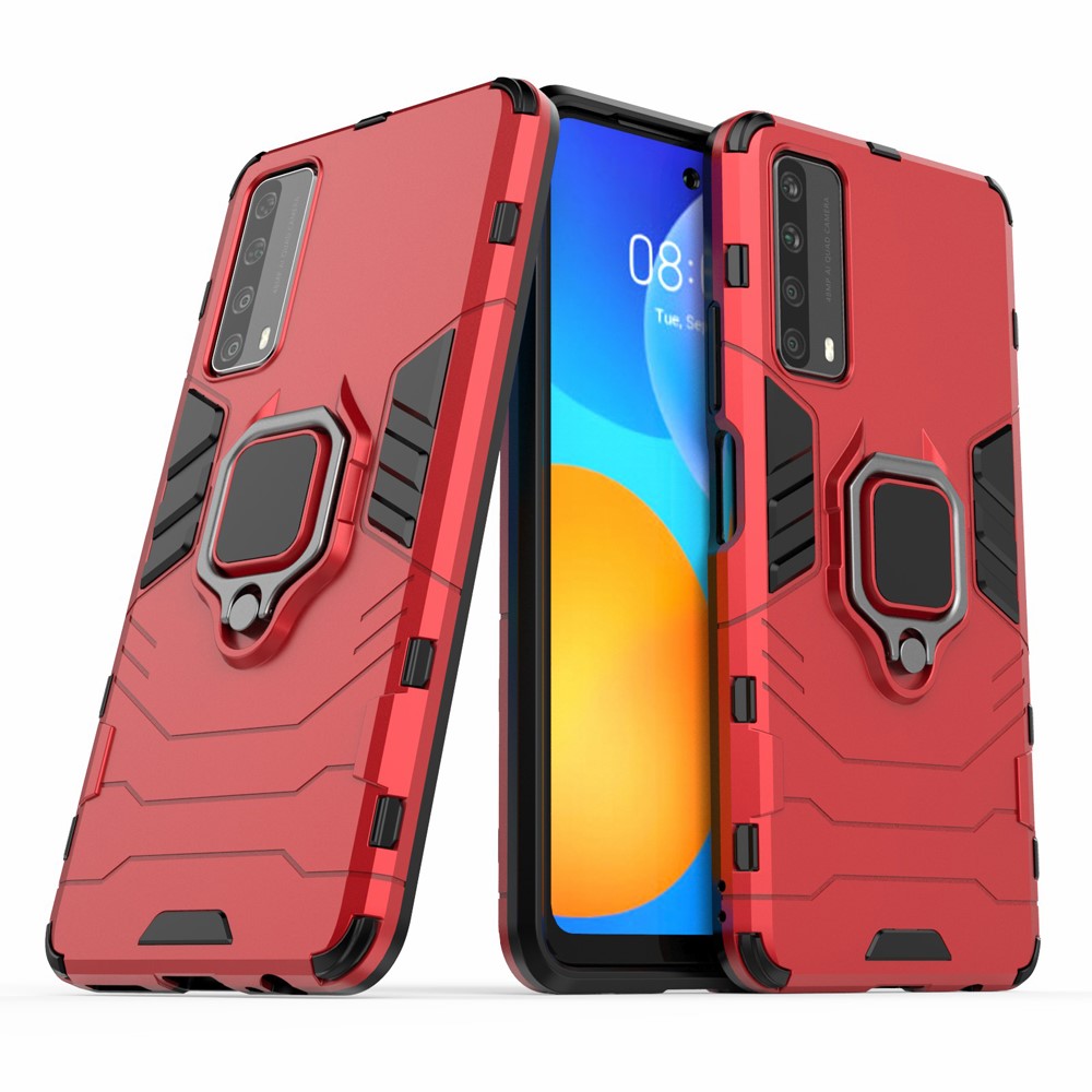 Dual-Layer TPU + PC Hybrid Phone Case + Finger Ring Kickstand for Huawei P smart 2021/Y7a - Red-2