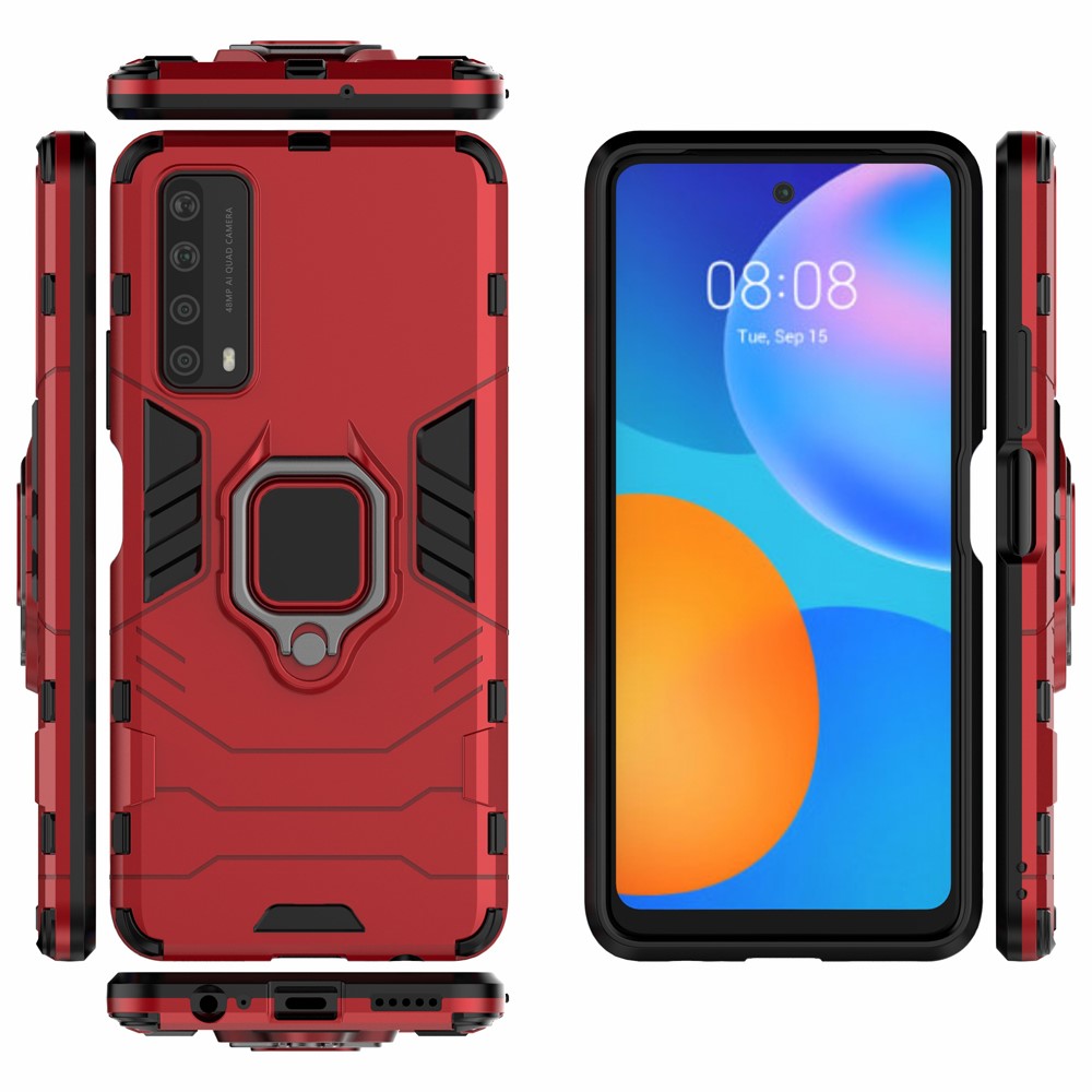 Dual-Layer TPU + PC Hybrid Phone Case + Finger Ring Kickstand for Huawei P smart 2021/Y7a - Red-3