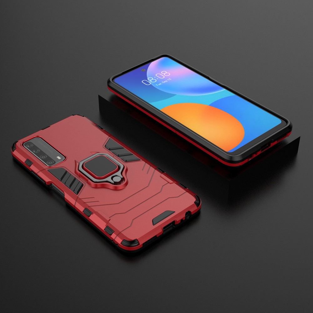 Dual-Layer TPU + PC Hybrid Phone Case + Finger Ring Kickstand for Huawei P smart 2021/Y7a - Red-5