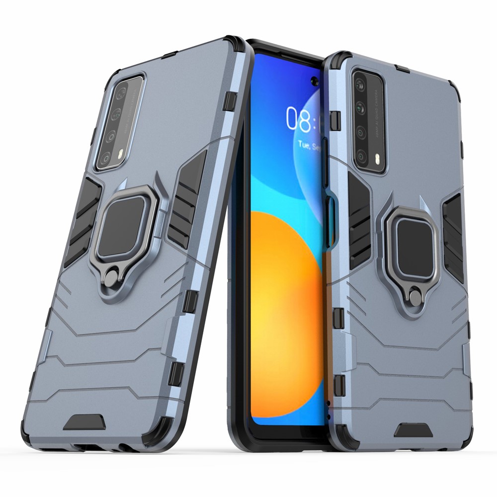 Dual-Layer TPU + PC Hybrid Phone Case + Finger Ring Kickstand for Huawei P smart 2021/Y7a - Blue-2