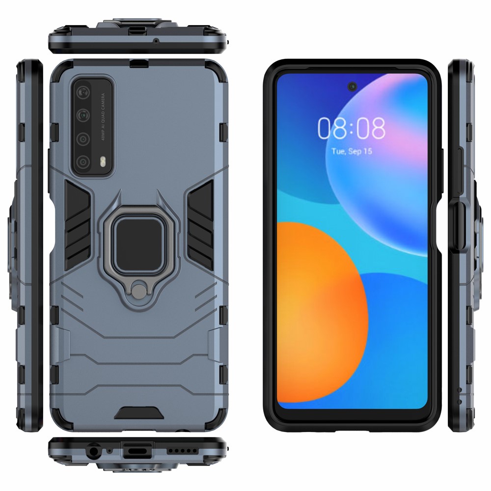 Dual-Layer TPU + PC Hybrid Phone Case + Finger Ring Kickstand for Huawei P smart 2021/Y7a - Blue-3