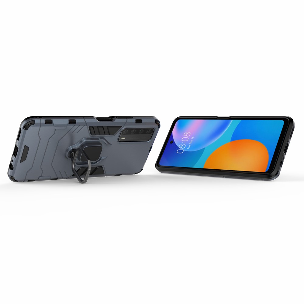 Dual-Layer TPU + PC Hybrid Phone Case + Finger Ring Kickstand for Huawei P smart 2021/Y7a - Blue-4