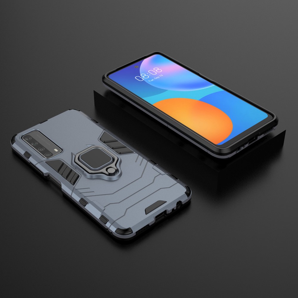 Dual-Layer TPU + PC Hybrid Phone Case + Finger Ring Kickstand for Huawei P smart 2021/Y7a - Blue-5