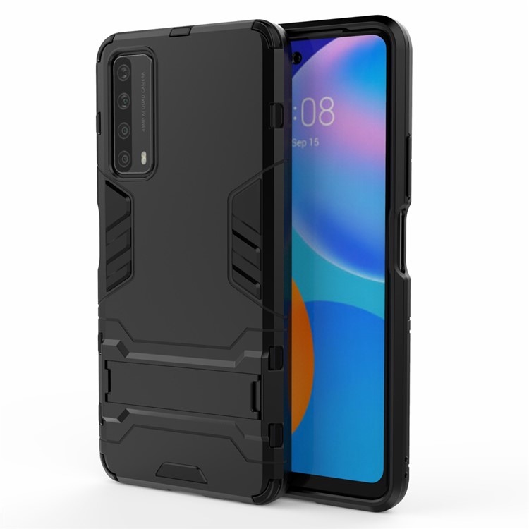 2 in 1 PC + TPU Hybrid Phone Cover with Slide-Out Kickstand for Huawei P smart 2021/Y7a - Black-1