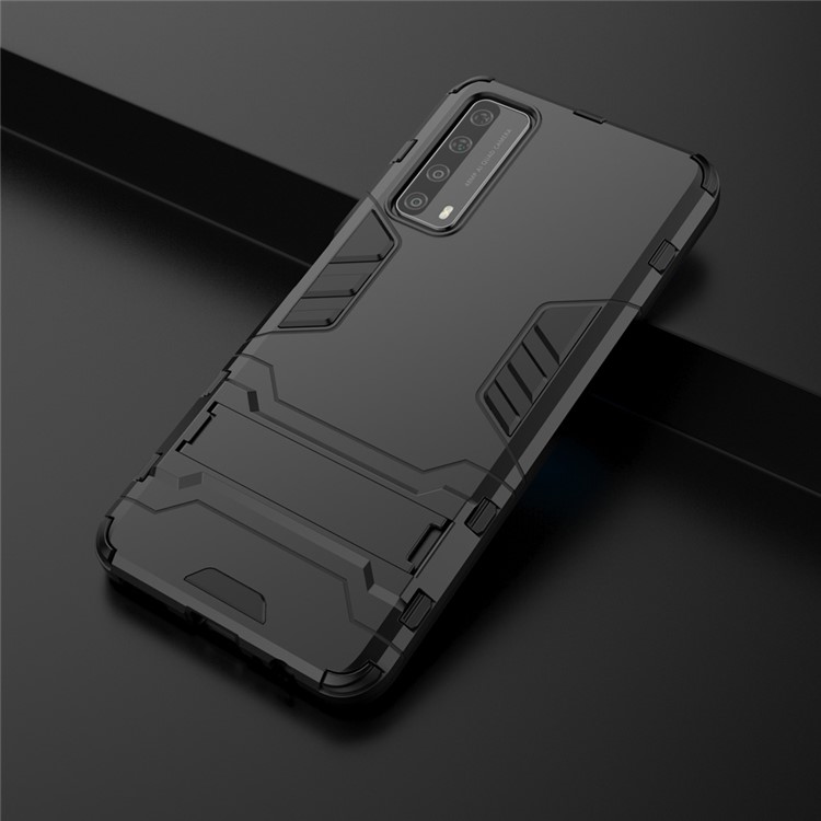 2 in 1 PC + TPU Hybrid Phone Cover with Slide-Out Kickstand for Huawei P smart 2021/Y7a - Black-9