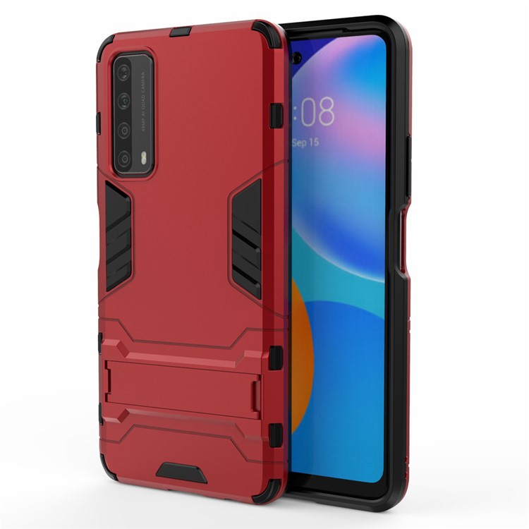 2 in 1 PC + TPU Hybrid Phone Cover with Slide-Out Kickstand for Huawei P smart 2021/Y7a - Red-1