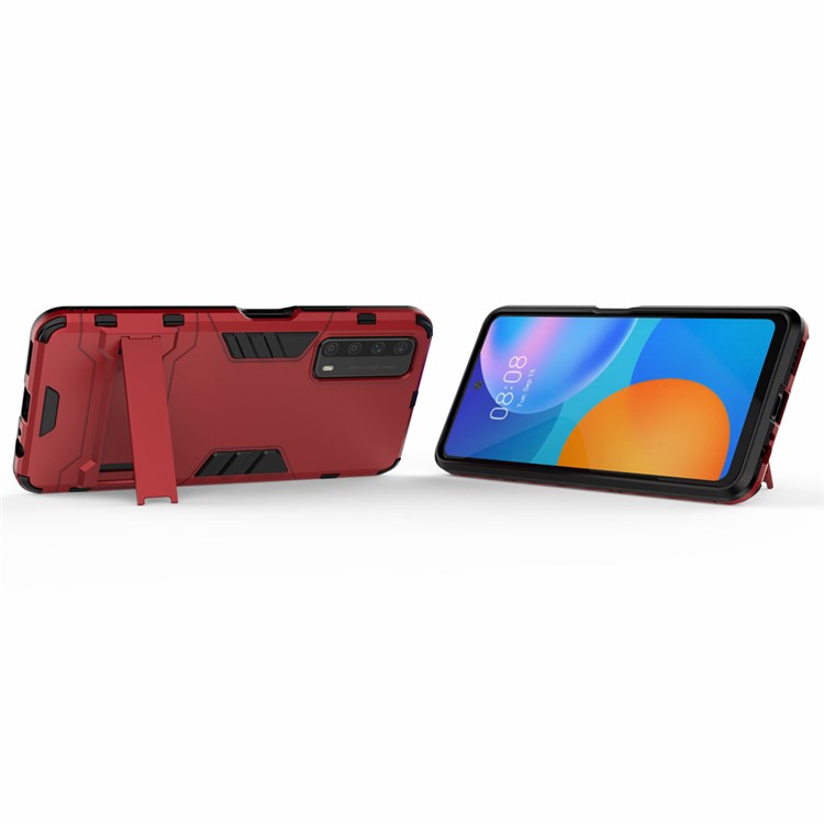 2 in 1 PC + TPU Hybrid Phone Cover with Slide-Out Kickstand for Huawei P smart 2021/Y7a - Red-4