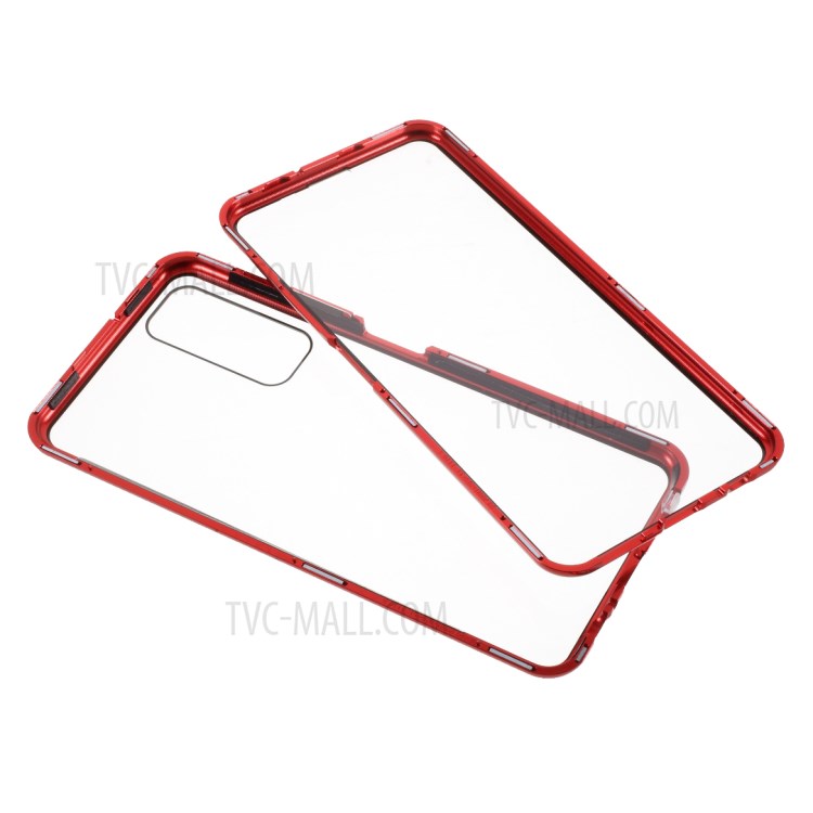 Ultra Clear Double-sided Tempered Glass + Metal Frame Magnetic All-around Protection Phone Case for Huawei P smart 2021 / Y7a - Red-2
