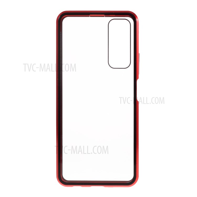 Ultra Clear Double-sided Tempered Glass + Metal Frame Magnetic All-around Protection Phone Case for Huawei P smart 2021 / Y7a - Red-3