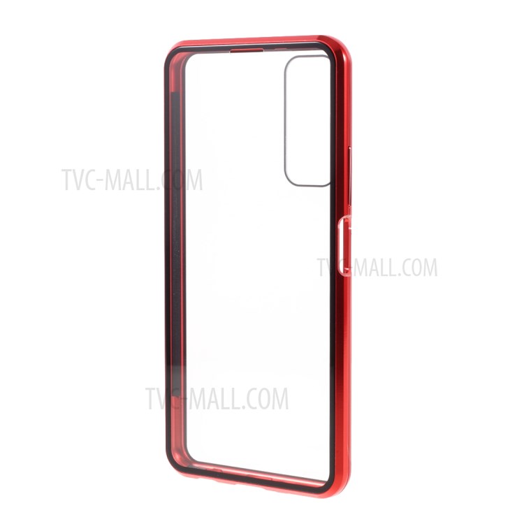 Ultra Clear Double-sided Tempered Glass + Metal Frame Magnetic All-around Protection Phone Case for Huawei P smart 2021 / Y7a - Red-4