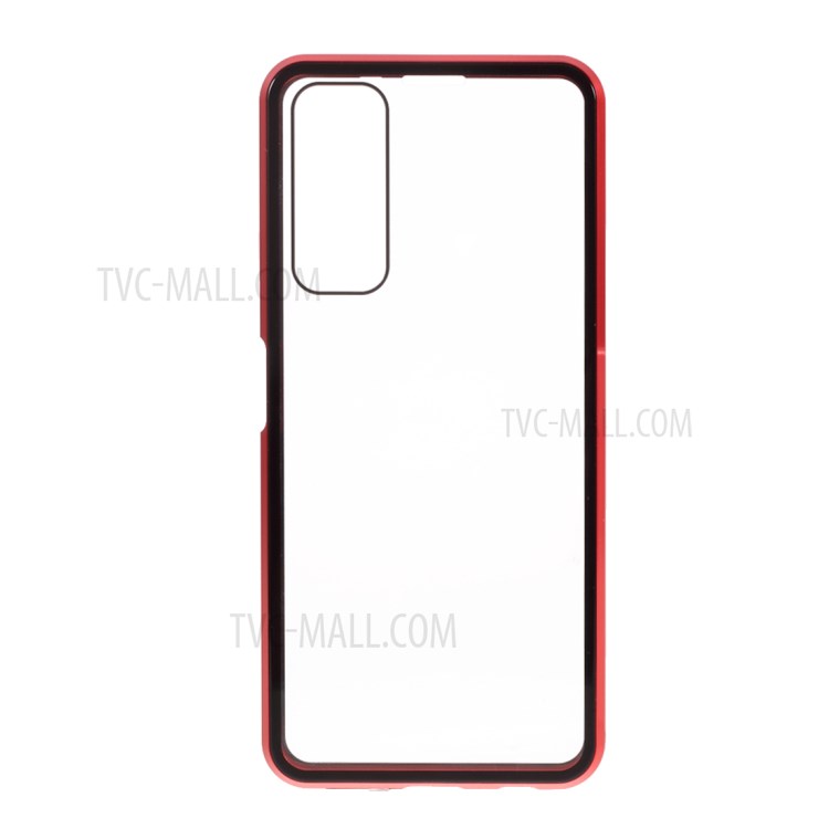 Ultra Clear Double-sided Tempered Glass + Metal Frame Magnetic All-around Protection Phone Case for Huawei P smart 2021 / Y7a - Red-5