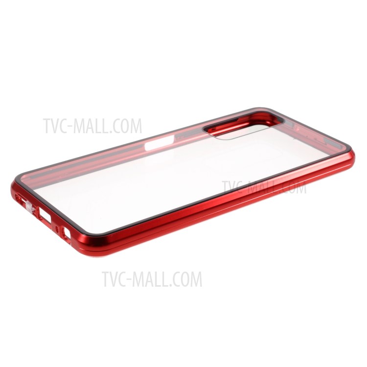 Ultra Clear Double-sided Tempered Glass + Metal Frame Magnetic All-around Protection Phone Case for Huawei P smart 2021 / Y7a - Red-7