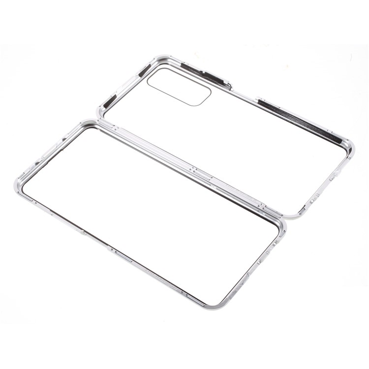 Ultra Clear Double-sided Tempered Glass + Metal Frame Magnetic All-around Protection Phone Case for Huawei P smart 2021 / Y7a - Silver-1
