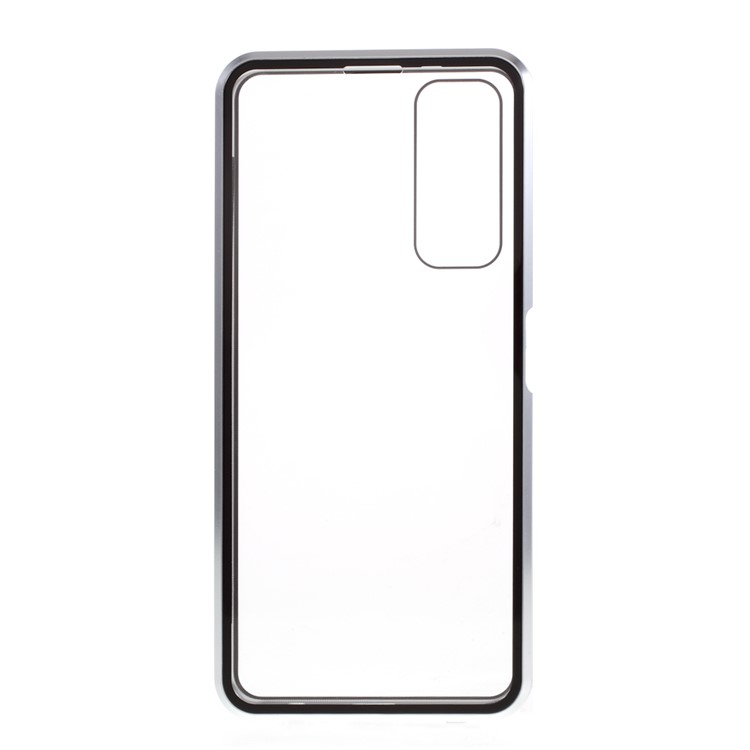 Ultra Claro Vidro Temperado Duplo Duplo + Metal Quadro Magnético All-Around Protection Case Phone Para Huawei P Smart 2021 / Y7a. - Prata-3