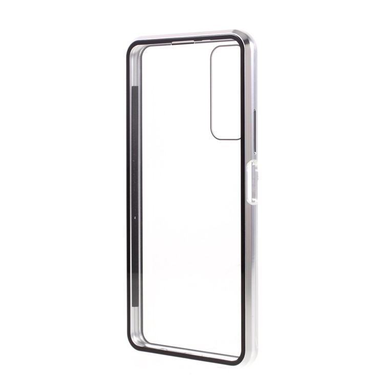 Ultra Claro Vidro Temperado Duplo Duplo + Metal Quadro Magnético All-Around Protection Case Phone Para Huawei P Smart 2021 / Y7a. - Prata-4