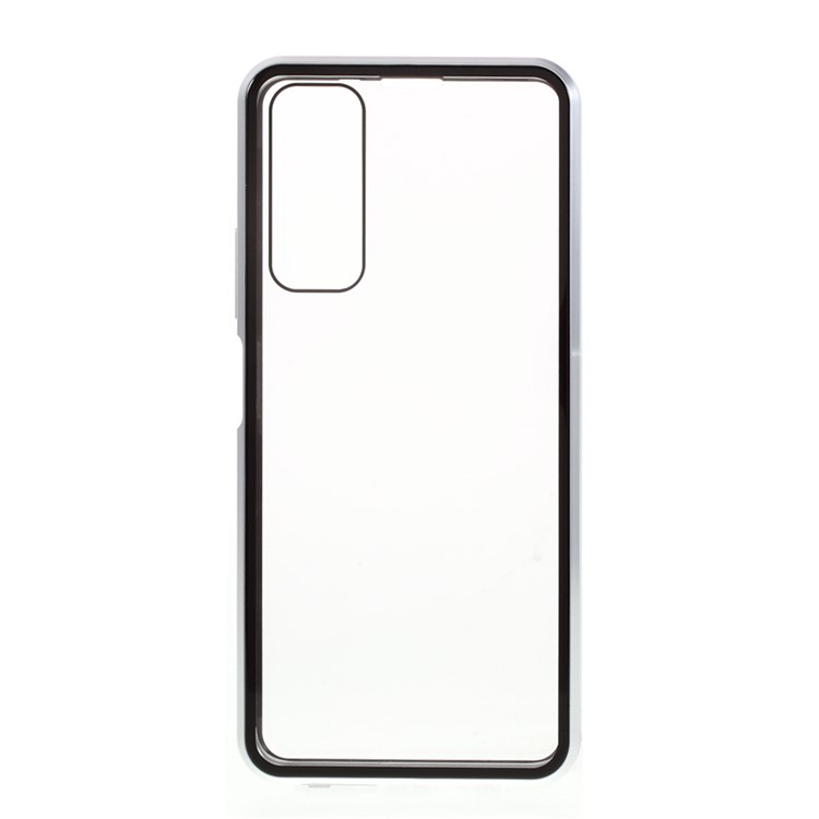 Ultra Claro Vidro Temperado Duplo Duplo + Metal Quadro Magnético All-Around Protection Case Phone Para Huawei P Smart 2021 / Y7a. - Prata-5