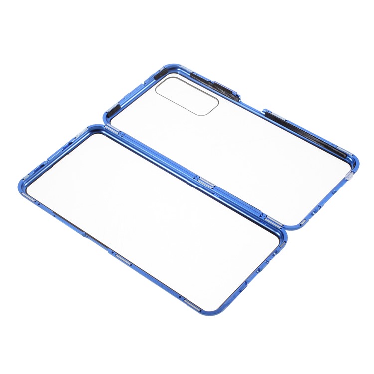 Ultra Clear Double-sided Tempered Glass + Metal Frame Magnetic All-around Protection Phone Case for Huawei P smart 2021 / Y7a - Blue-1
