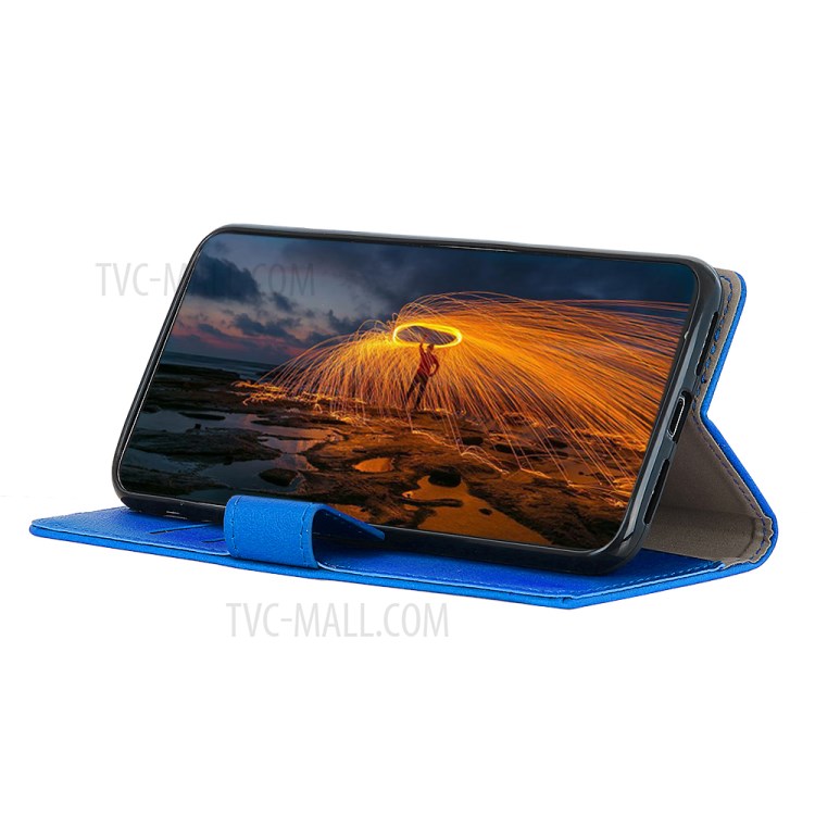 Stand PU Leather Phone Shell for Honor 10X Lite Wallet Flip Cover - Blue-3