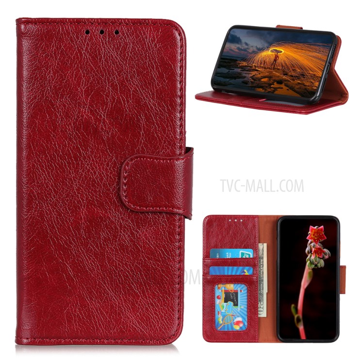 Nappa Texture Split Leather Shell for Honor 10X Lite Wallet Mobile Phone Cover - Red-1