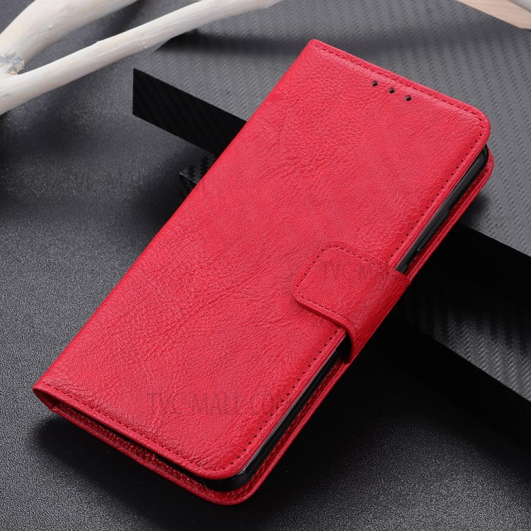 Litchi Texture Shell for Honor 10X Lite PU Leather Wallet Stand Cover - Red-11