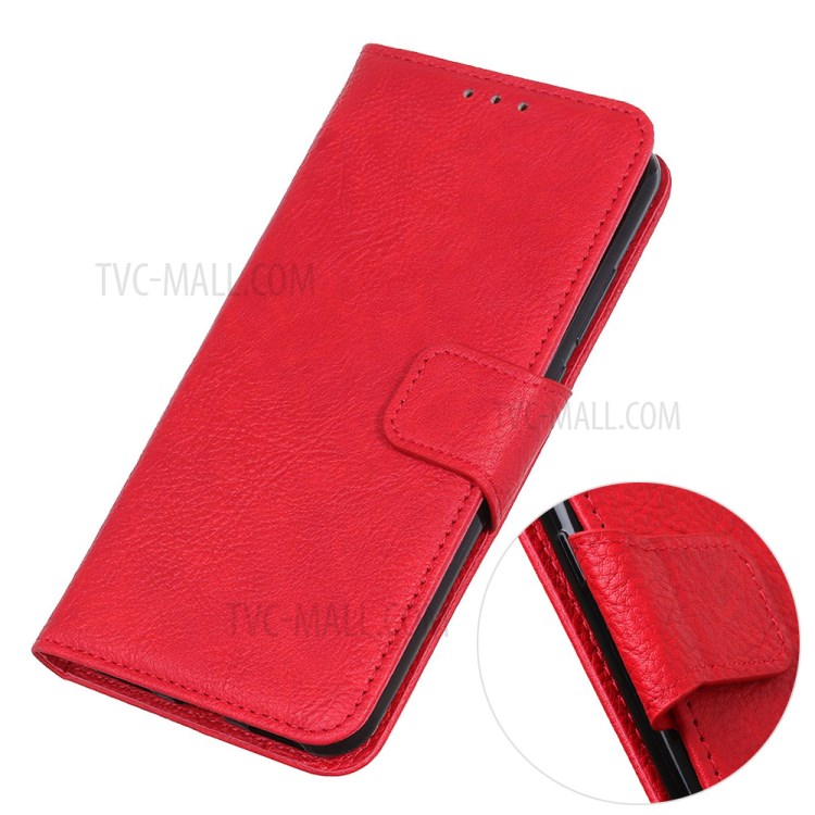 Litchi Texture Shell for Honor 10X Lite PU Leather Wallet Stand Cover - Red-4