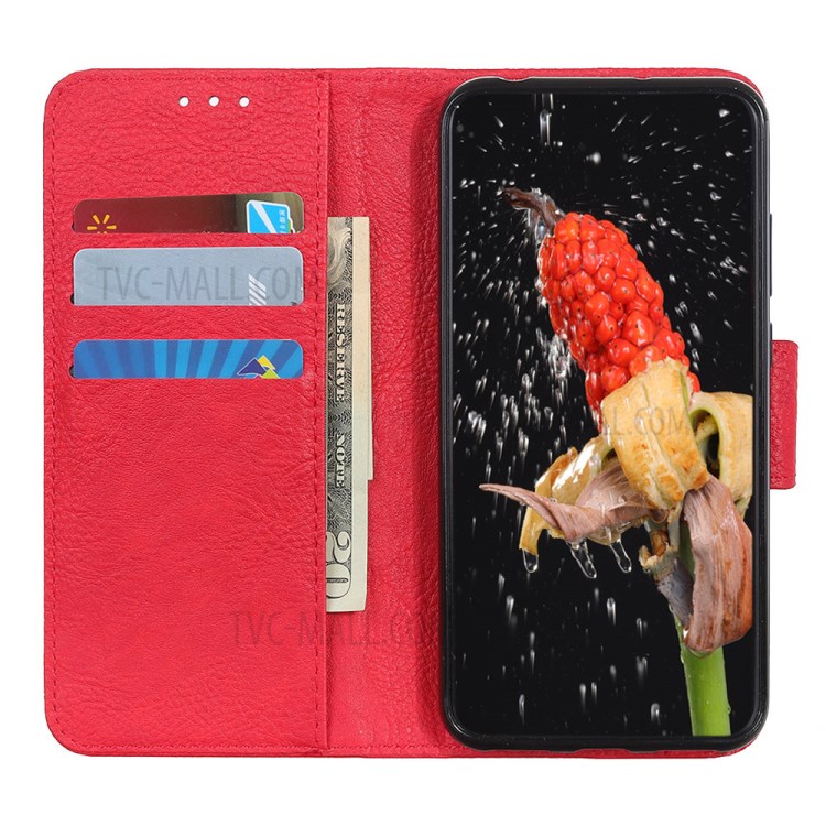 Litchi Texture Shell for Honor 10X Lite PU Leather Wallet Stand Cover - Red-6