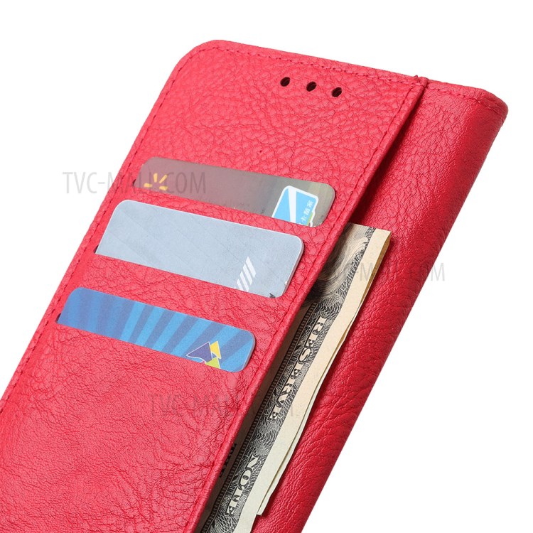 Litchi Texture Shell for Honor 10X Lite PU Leather Wallet Stand Cover - Red-7