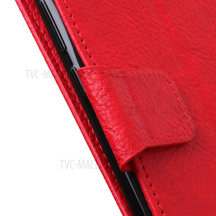Litchi Texture Shell for Honor 10X Lite PU Leather Wallet Stand Cover - Red-8
