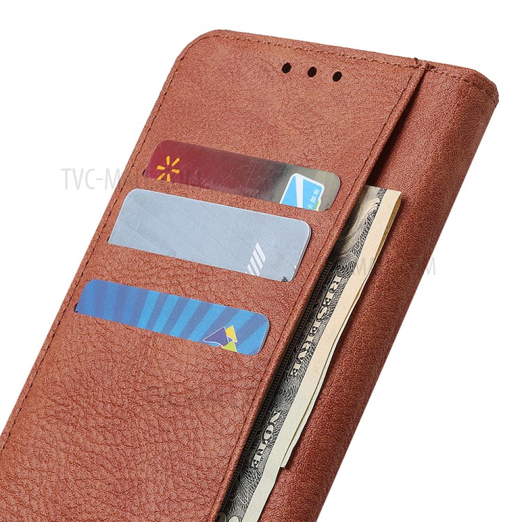 Litchi Texture Shell for Honor 10X Lite PU Leather Wallet Stand Cover - Brown-8