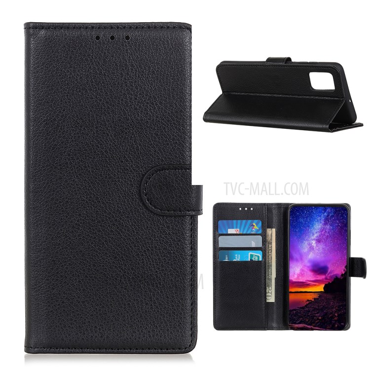 Classic Style Litchi Texture PU Leather Phone Cover Case for Honor 10X Lite - Black-1
