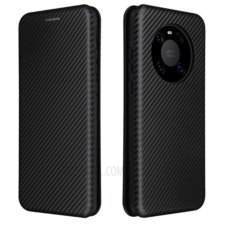 Carbon Fiber Texture Cover Case Auto-absorbed with Card Holder for Huawei Mate 40 - Black-10