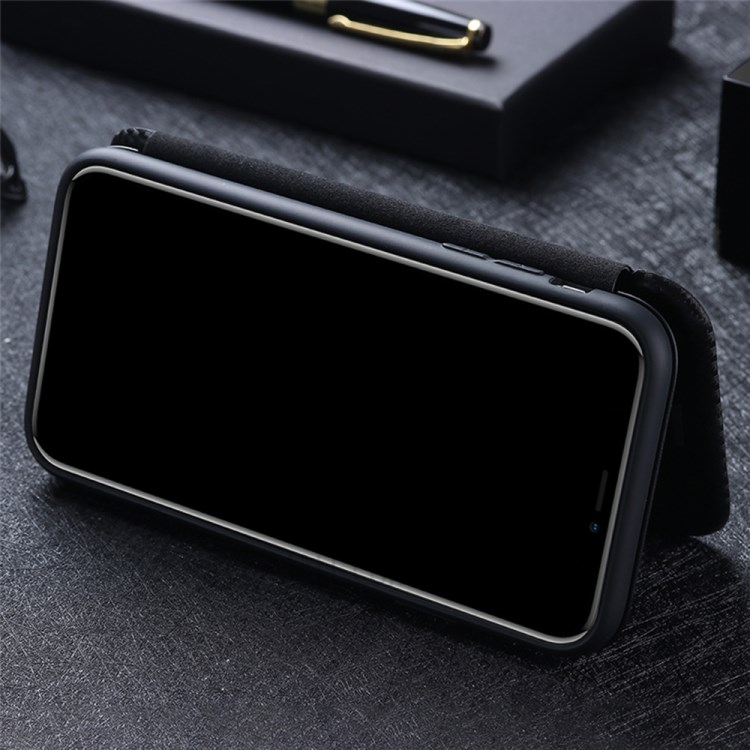 Carbon Fiber Texture Cover Case Auto-absorbed with Card Holder for Huawei Mate 40 - Black-20