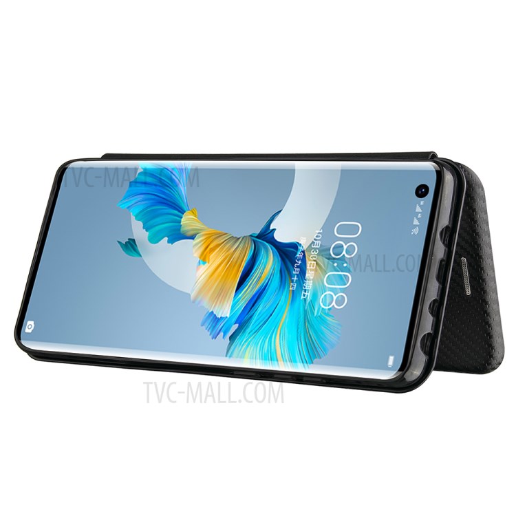 Carbon Fiber Texture Cover Case Auto-absorbed with Card Holder for Huawei Mate 40 - Black-6