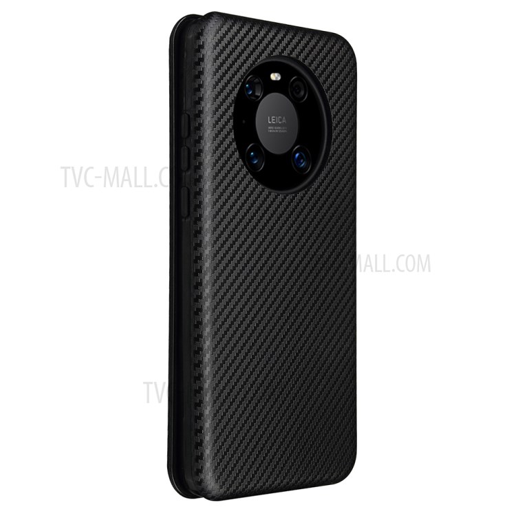 Carbon Fiber Texture Cover Case Auto-absorbed with Card Holder for Huawei Mate 40 - Black-8